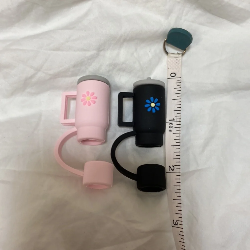 SHEIN 2 silicone straw cover cap for Stanley Cup. Pink & black straw toppers. - Picture 14 of 16
